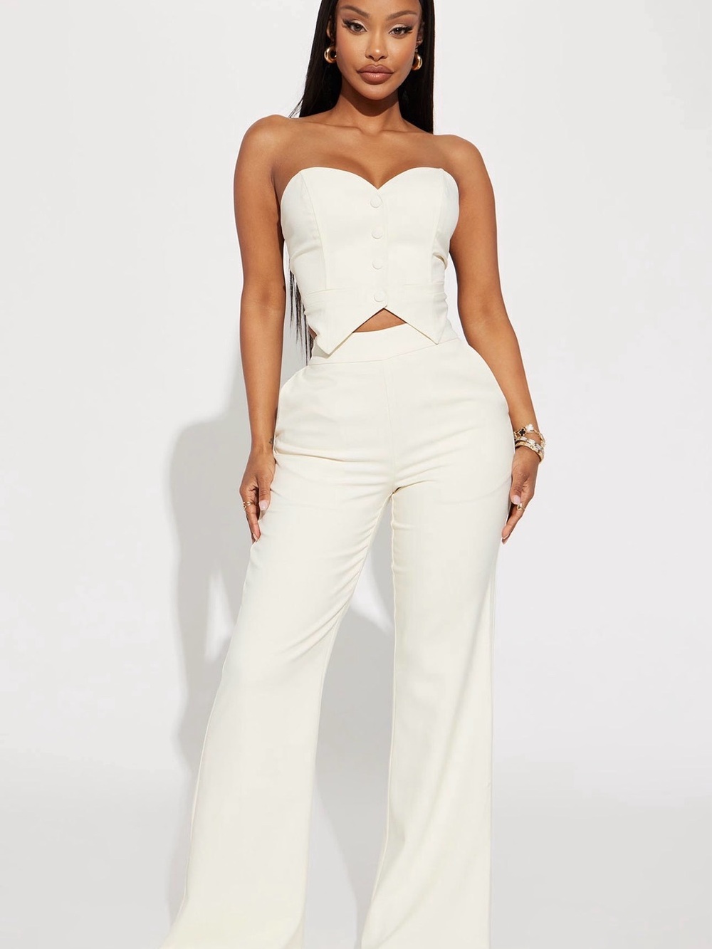 Amelia Two Piece Pant Suit - Cream - Size XL